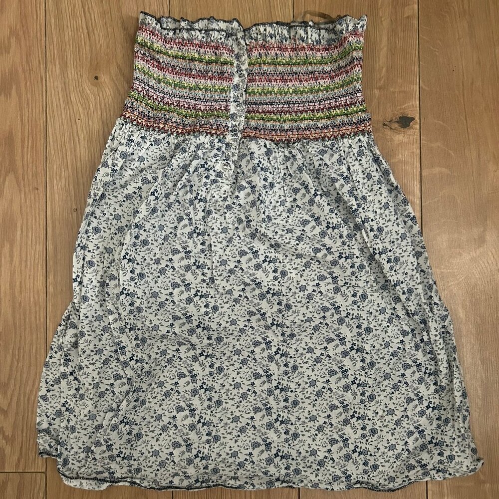 Fun & Flirt shirred floral strapless dress with snap closure, size M